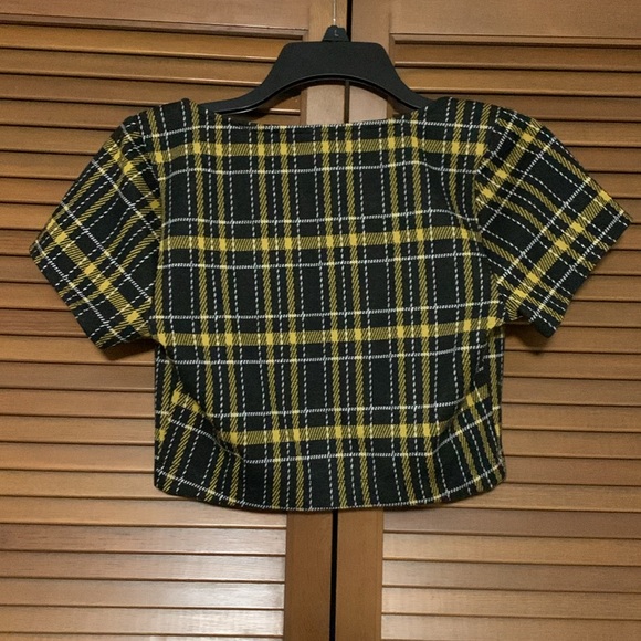 Vintage Y2K Black and Yellow Plaid Crop Top Small S - Picture 2 of 4